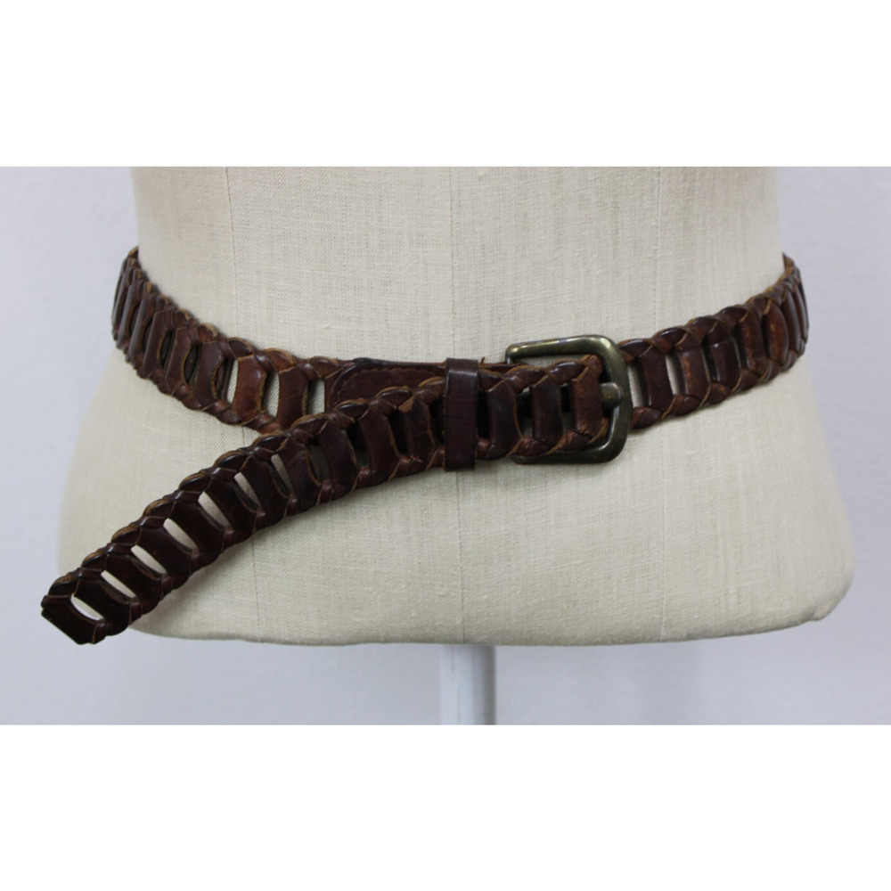Vintage 80's Omega Brown Leather Braid Belt Size L Made In Turkey